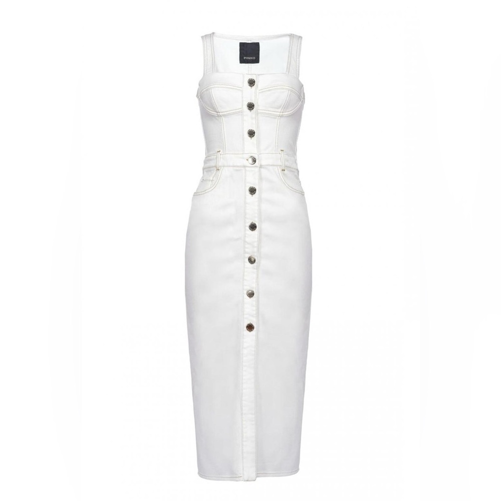PINKO White Denim Midi Dress, 6 NEW